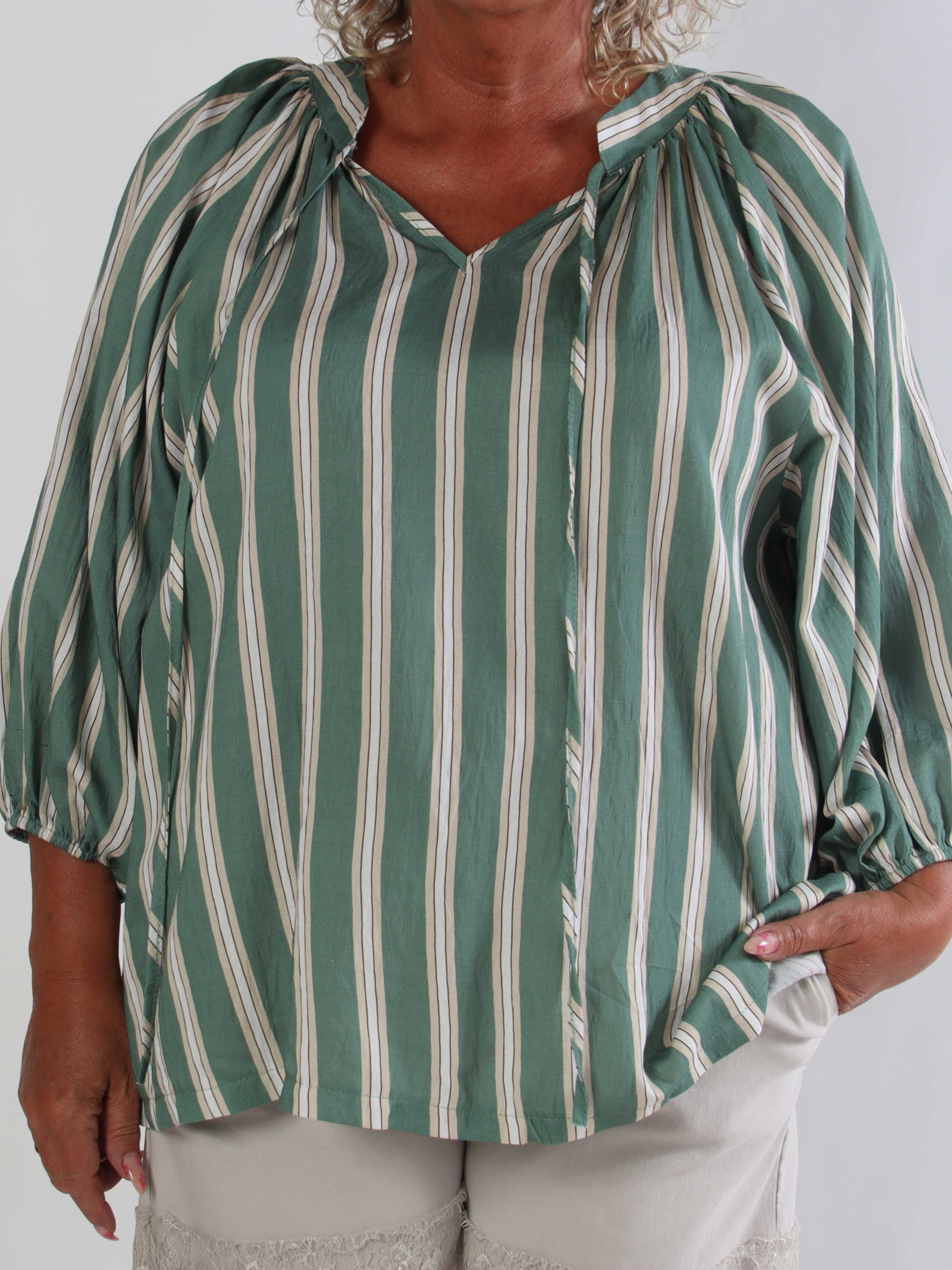 Amidala Shirt - Stribet plus size tunika i let viskoseblanding med smukke ballonærmer